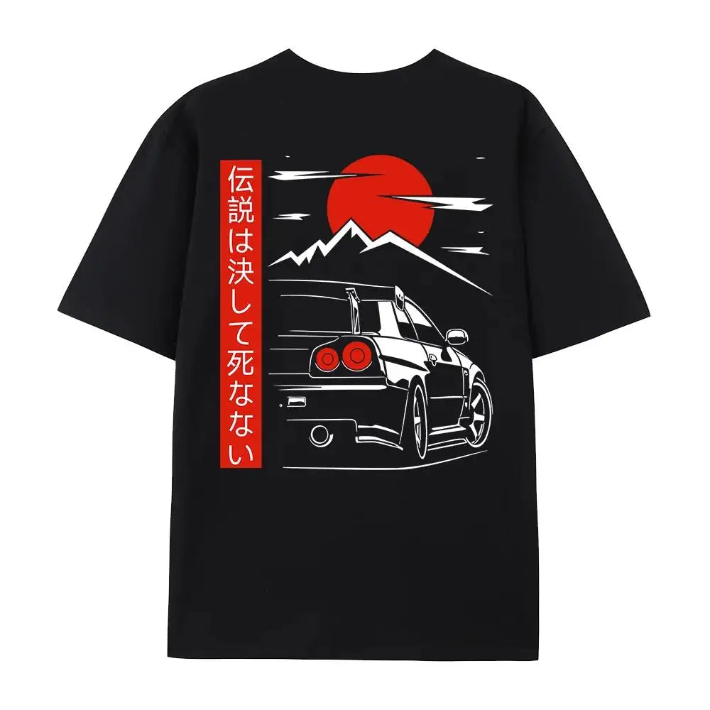 Japanese JDM GTR R34 Racing T-Shirt – Oversized Streetwear Tee for Men | 100% Cotton Back Print