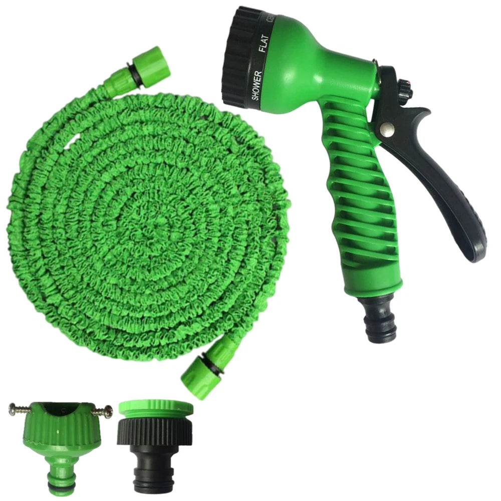 Expandable Garden Hose with Spray Gun & Foam Pot | 25–100ft