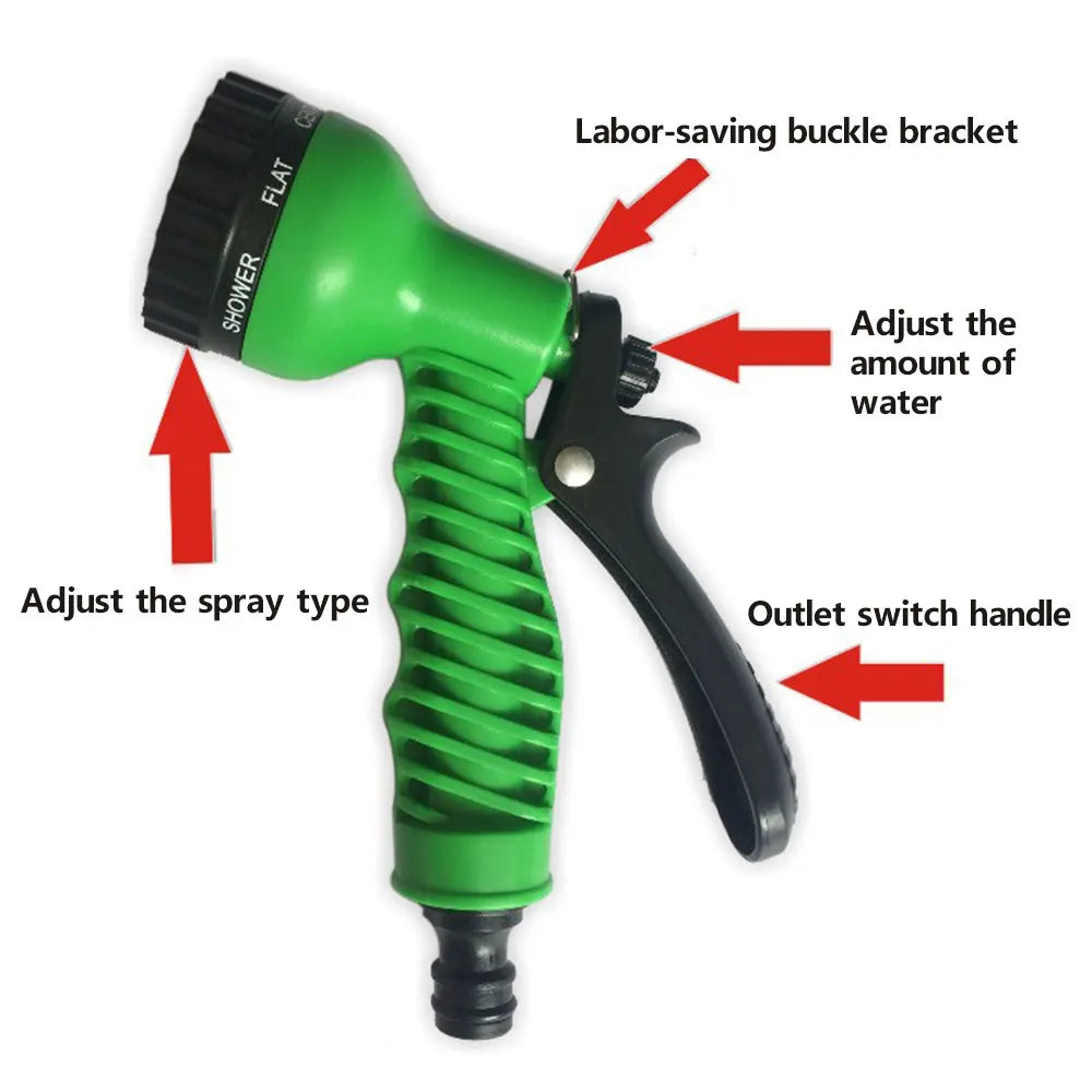 Expandable Garden Hose with Spray Gun & Foam Pot | 25–100ft