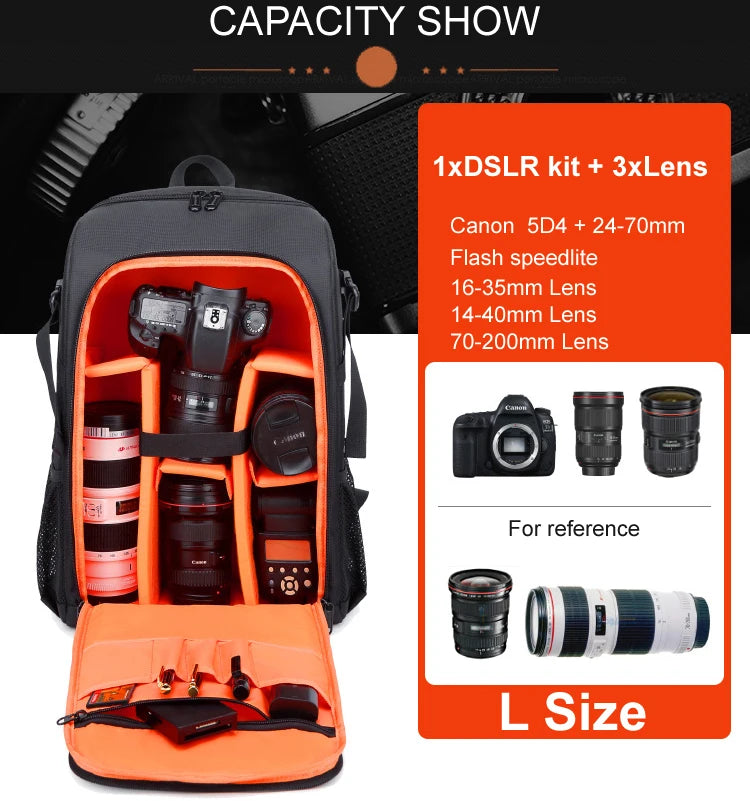 Waterproof DSLR Camera Backpack – Large Capacity Tripod Holder Rain Cover for Canon, Nikon, Sony