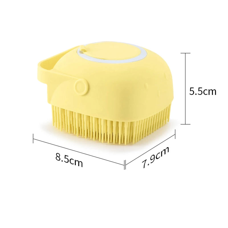 Silicone Pet Bath Brush with Soap Dispenser – Grooming for Dogs & Cats