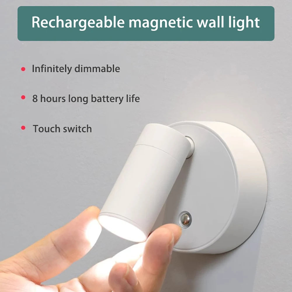 LED Magnetic Rechargeable Wall Lamp – Wireless, No Drilling, Portable Bedside Light
