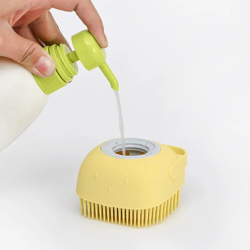 Silicone Pet Bath Brush with Soap Dispenser – Grooming for Dogs & Cats