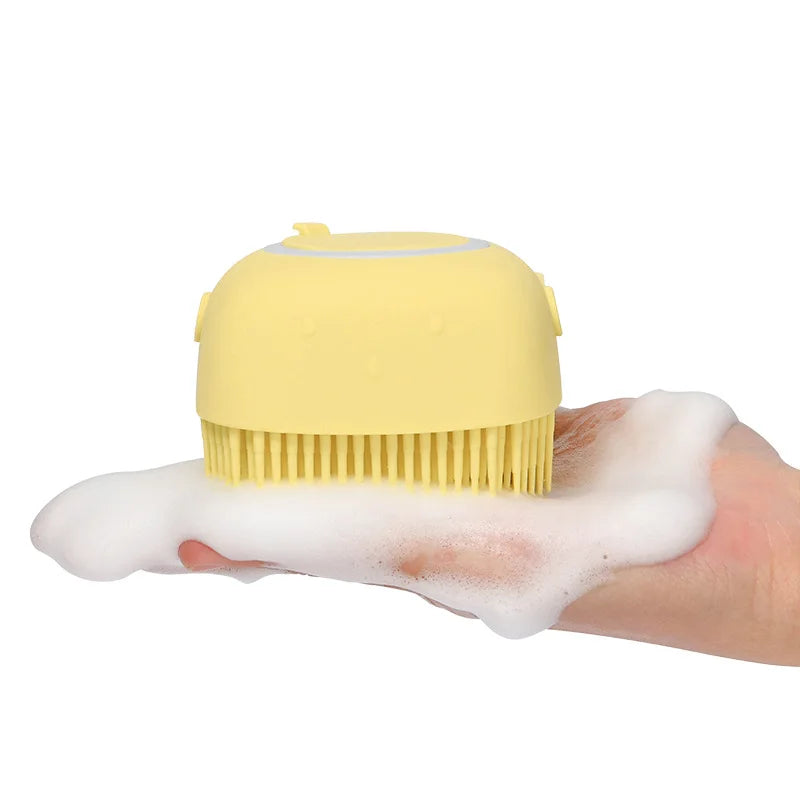 Silicone Pet Bath Brush with Soap Dispenser – Grooming for Dogs & Cats